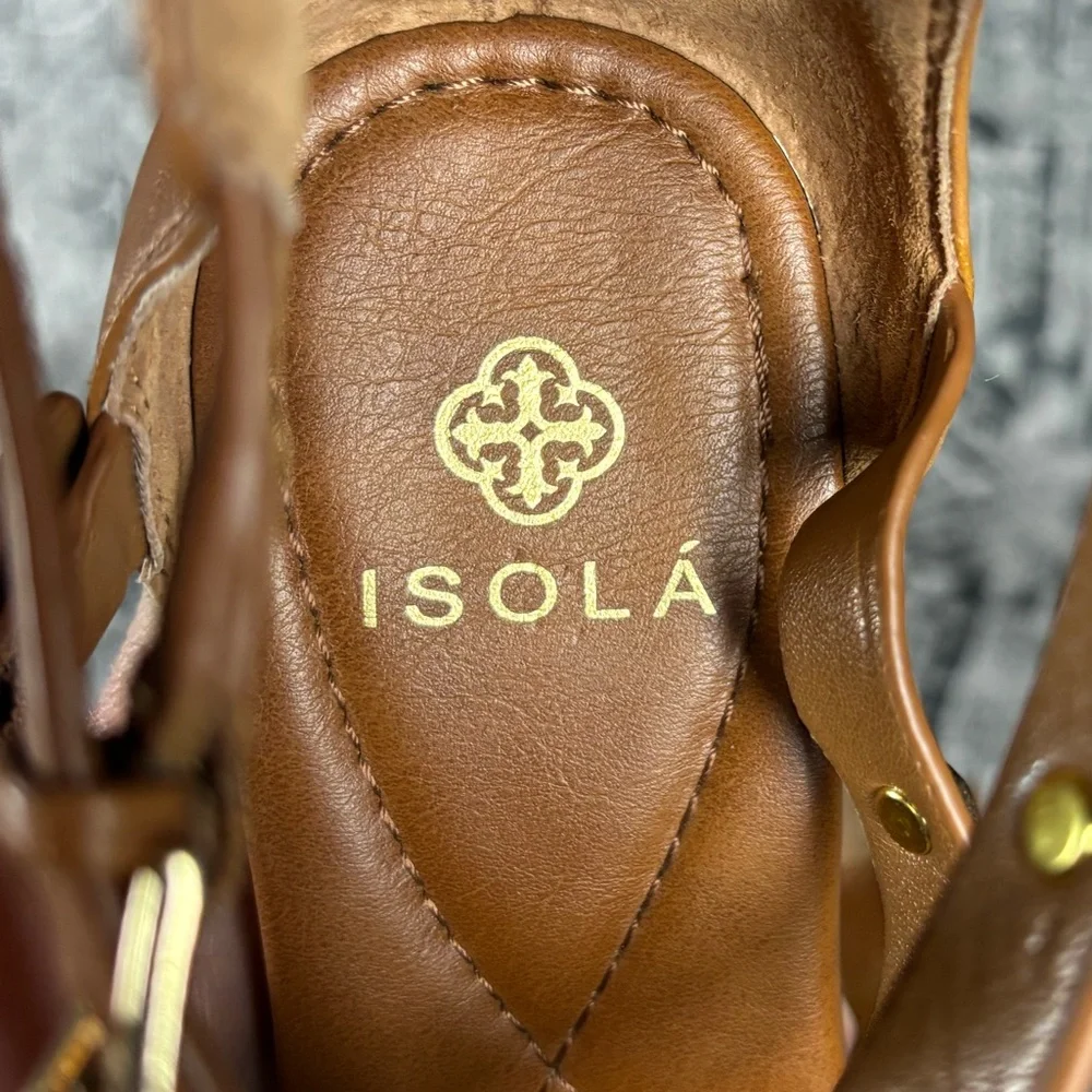 Isola Primrose chestnut and gold‎ gladiator wedge sandal size 7.5
